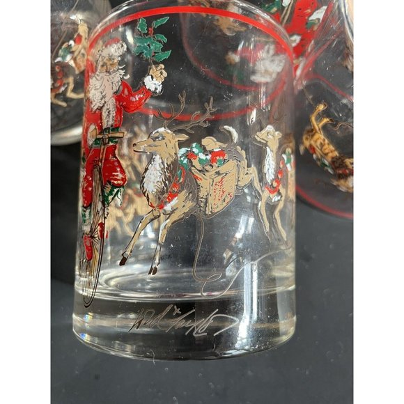 VTG Lord & Taylor Tumblers 'Santa On Bicycle With Reindeer' - Ceraglass-  7 - Picture 10 of 12